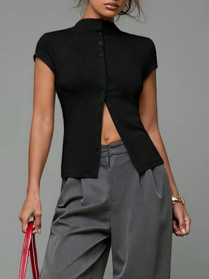 Mock Neck Button Top