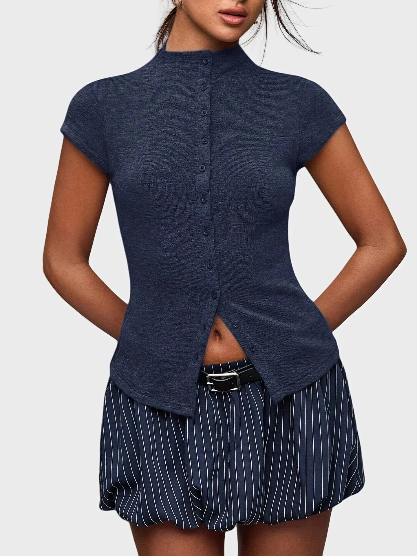 Mock Neck Button Top