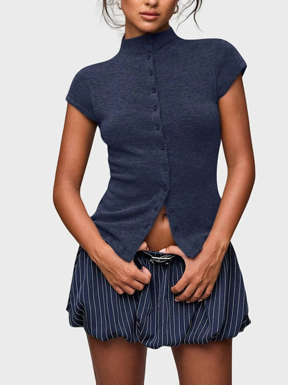 Mock Neck Button Top