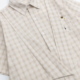 DAXUEN Short-sleeved plaid shirt with cat embroidery