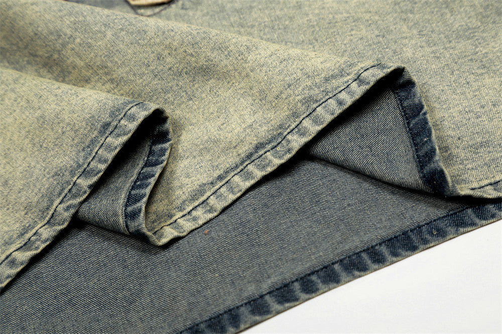 DAXUEN Faded denim short-sleeve T-shirt with graphic letters