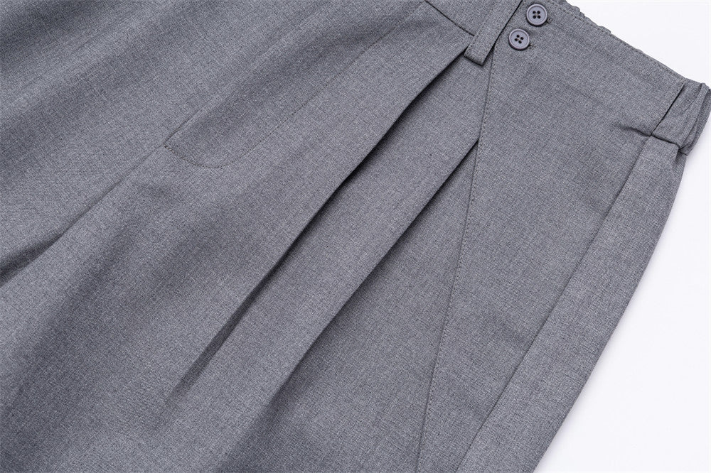 DAXUEN Medium grey wide-leg shorts with pleats and waistband