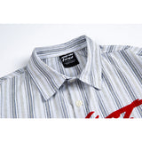 DAXUEN light grey and blue vertical striped button-up shirt