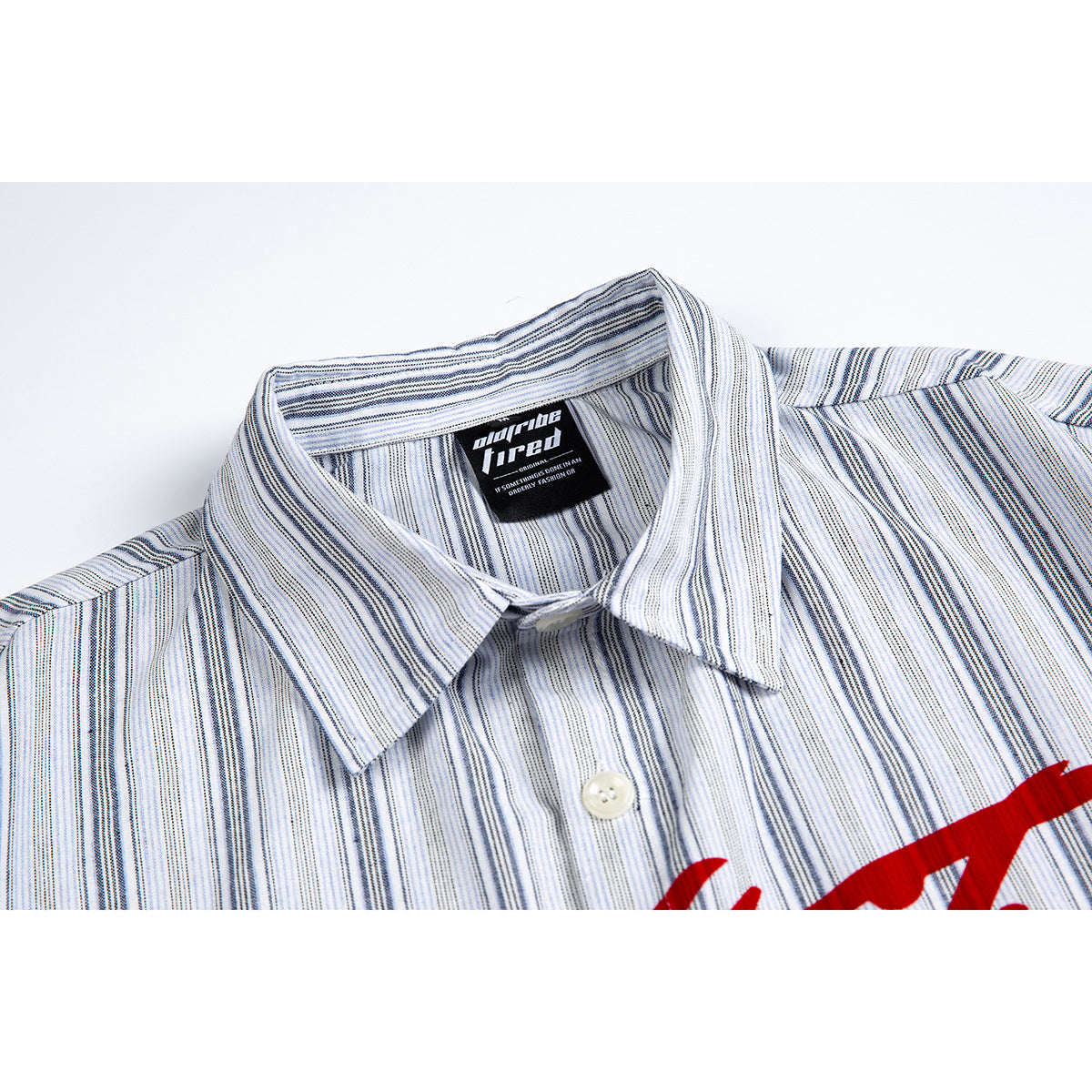 DAXUEN light grey and blue vertical striped button-up shirt