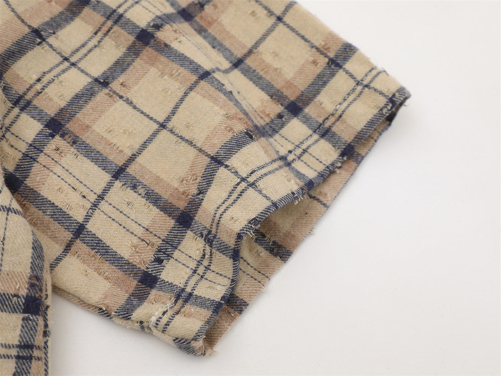 DAXUEN Short-sleeved plaid button-up shirt with graphic elements