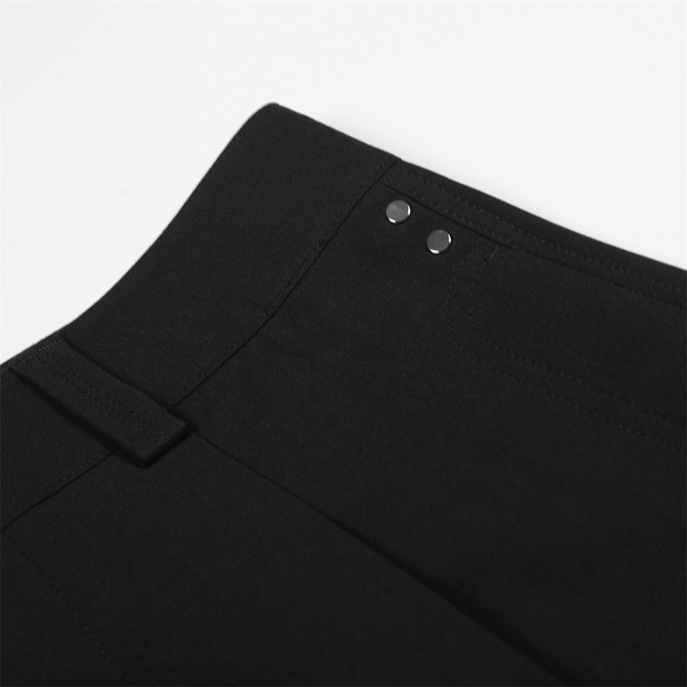 DAXUEN Black wide-leg cropped trousers with pleats and studs