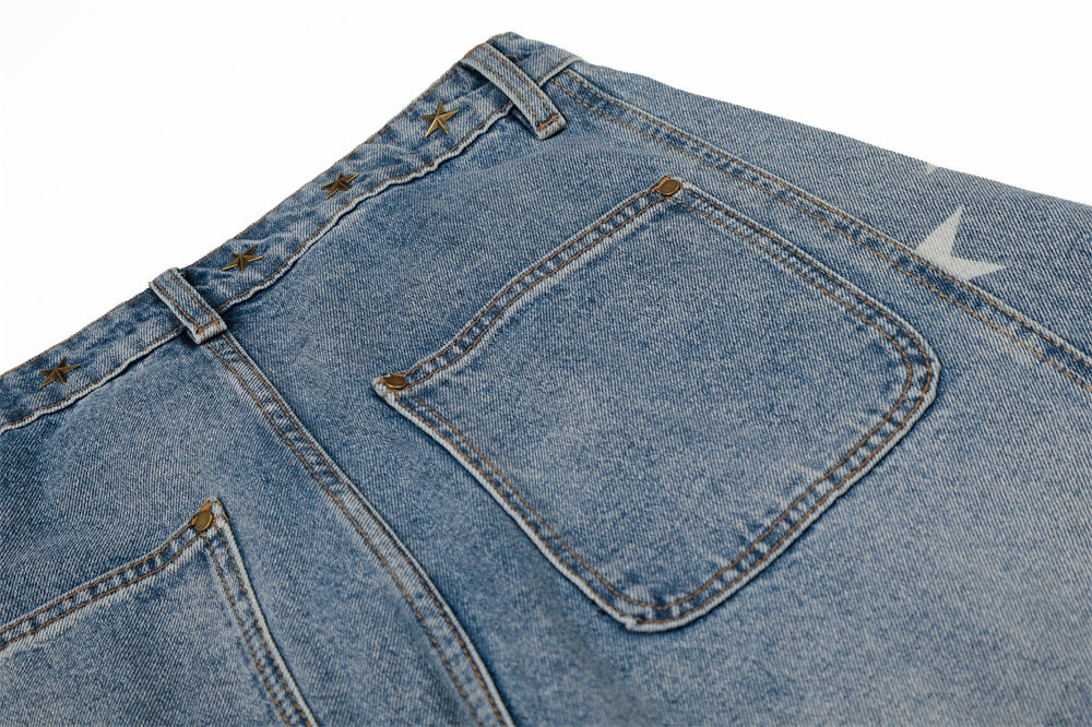 DAXUEN High-waisted wide-leg denim jeans with star prints