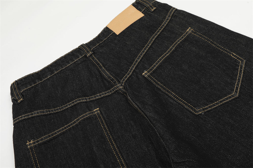 DAXUEN Wide-leg high-waisted denim pants with contrast stitching
