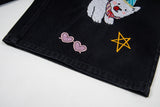 DAXUEN Cropped wide-leg denim pants with embroidery and plaid details