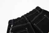 DAXUEN Black wide-leg denim shorts with appliqué details