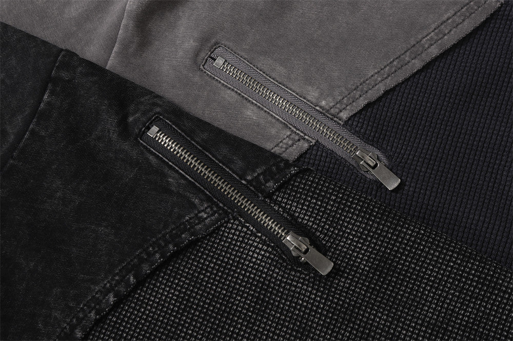 DAXUEN Asymmetrical panel t-shirt in charcoal grey and dark waffle knit