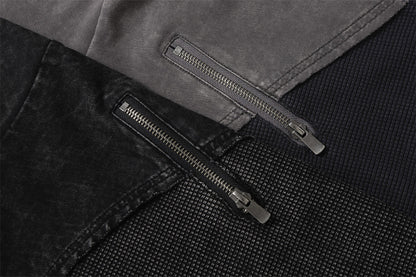 DAXUEN Asymmetrical panel t-shirt in charcoal grey and dark waffle knit