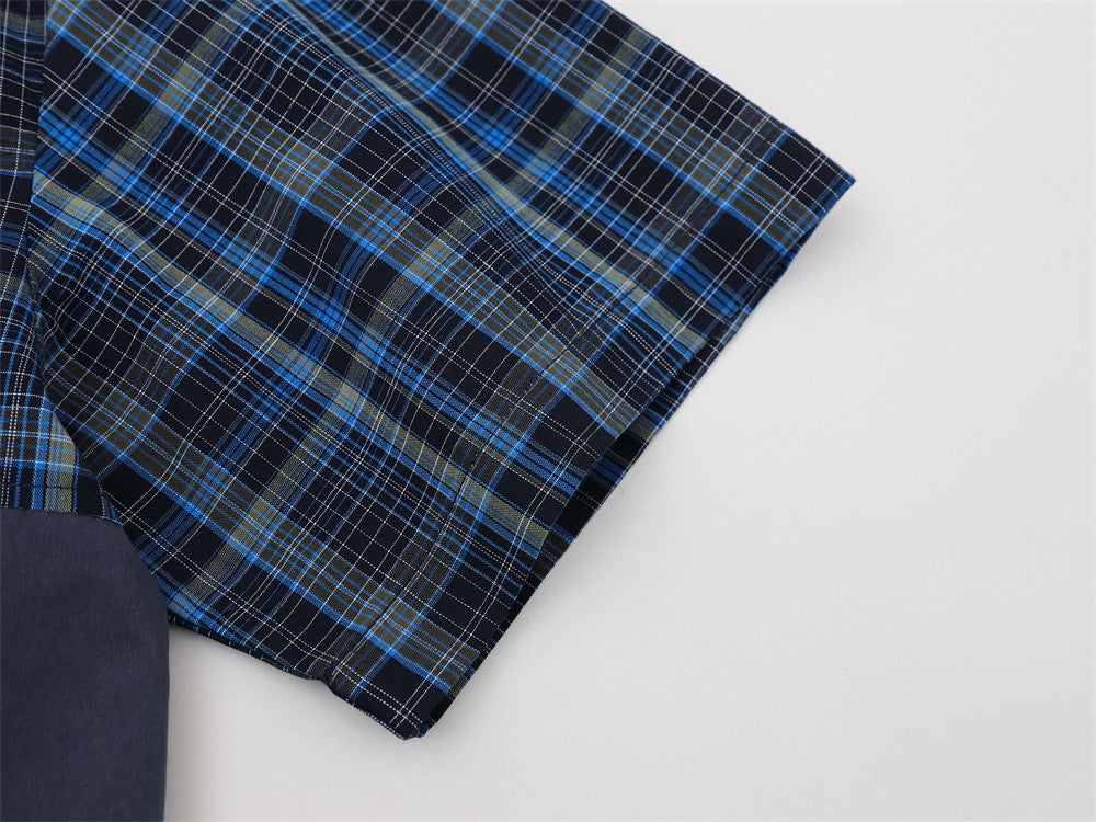 DAXUEN Color-block plaid button-up shirt