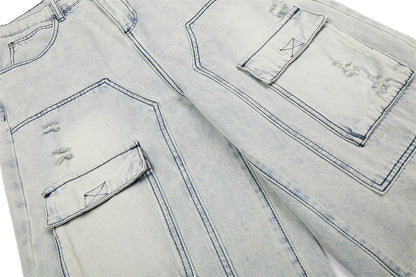 DAXUEN Men's loose-fit wide-leg acid-washed cargo shorts
