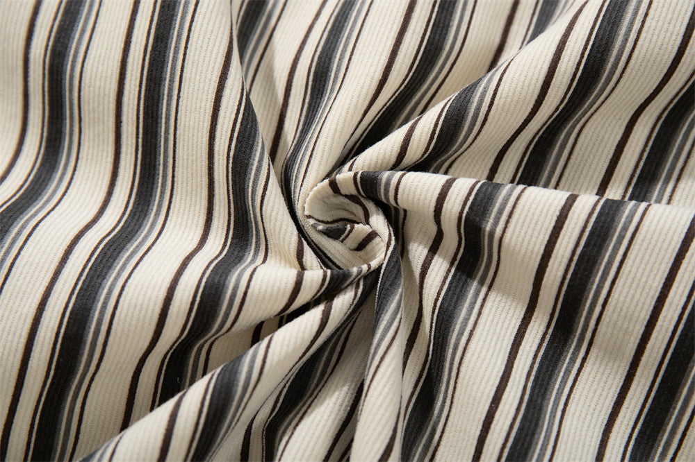 DAXUEN Cream vertical stripe short-sleeved button-up shirt