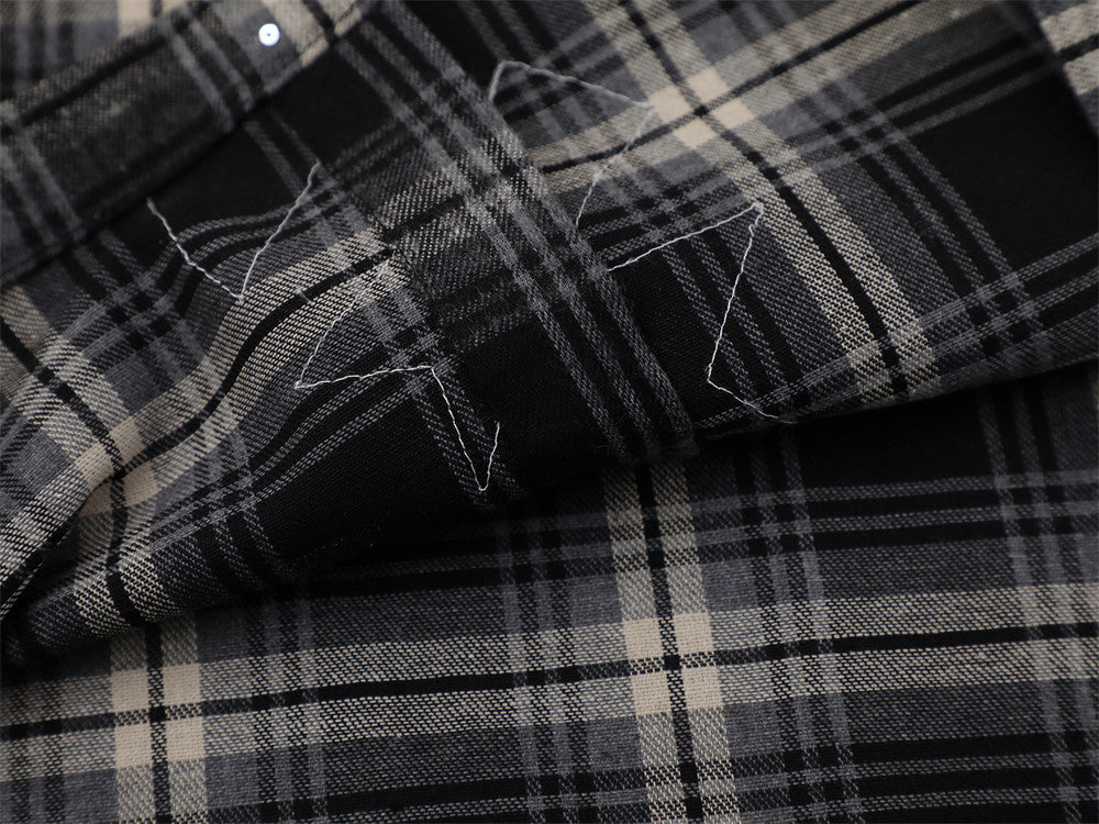 DAXUEN Short-sleeve plaid shirt with sequin embroidery