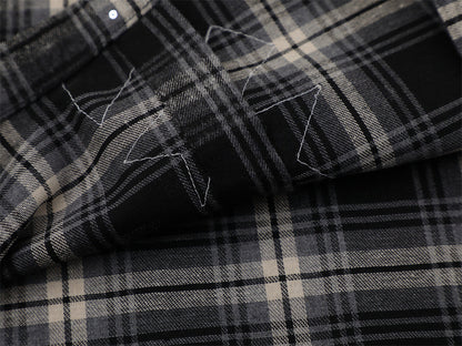 DAXUEN Short-sleeve plaid shirt with sequin embroidery