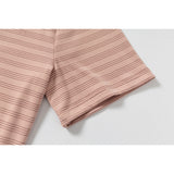 DAXUEN Peach striped short sleeve Henley t-shirt