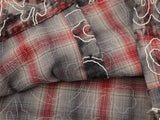 DAXUEN Distressed plaid short-sleeved shirt with embroidery
