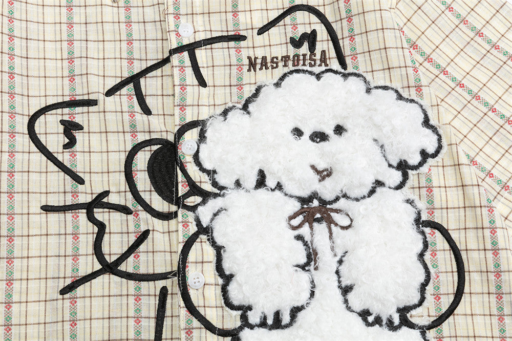 DAXUEN Oversized button-up shirt with cartoon dog appliqué