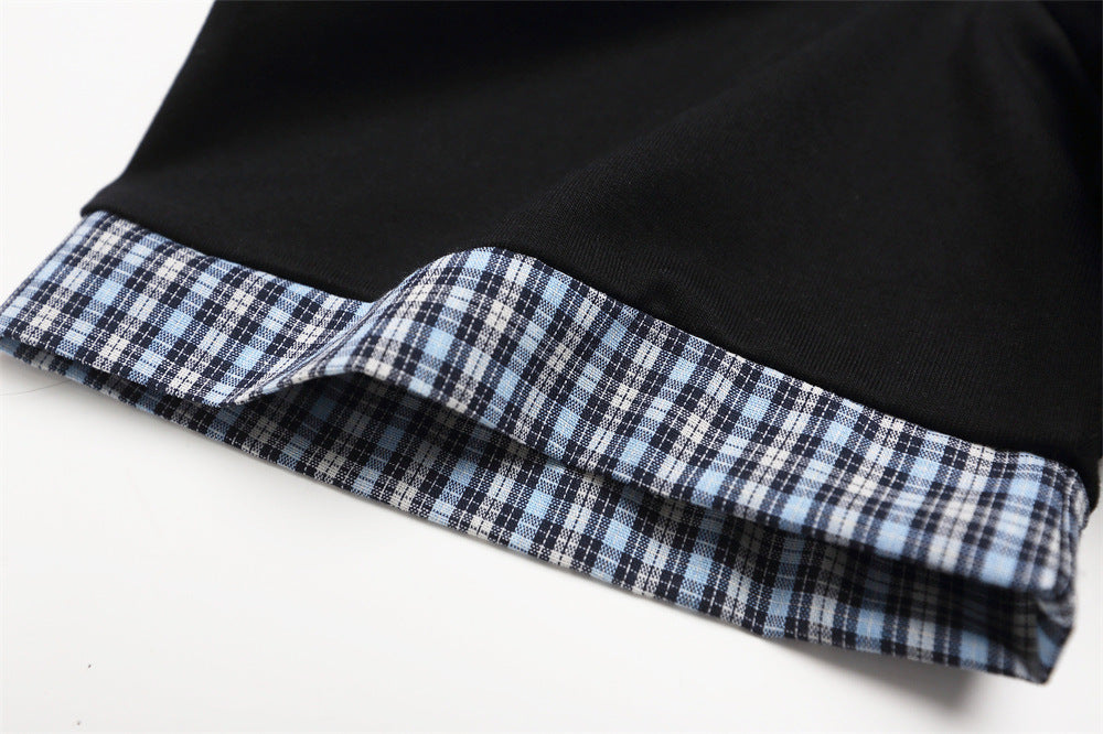 DAXUEN Playful plaid appliqué short-sleeved t-shirt
