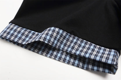 DAXUEN Playful plaid appliqué short-sleeved t-shirt