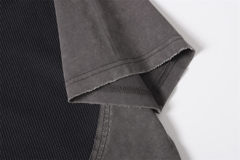 DAXUEN Asymmetrical panel t-shirt in charcoal grey and dark waffle knit