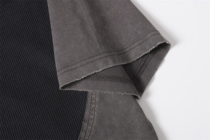 DAXUEN Asymmetrical panel t-shirt in charcoal grey and dark waffle knit