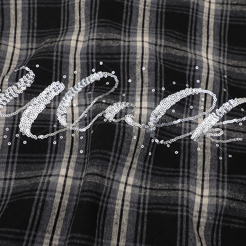 DAXUEN Short-sleeve plaid shirt with sequin embroidery