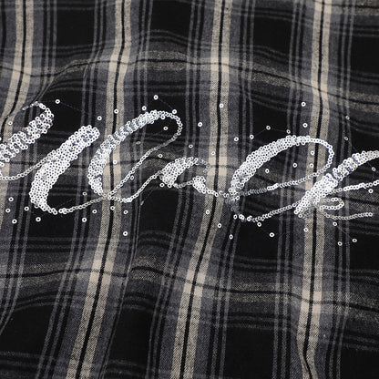DAXUEN Short-sleeve plaid shirt with sequin embroidery