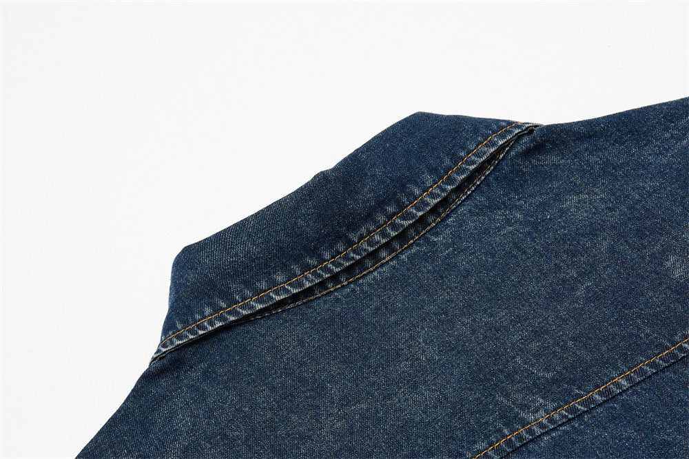DAXUEN Short-sleeved faded denim shirt with graphic text