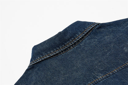 DAXUEN Short-sleeved faded denim shirt with graphic text