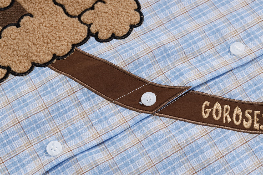 DAXUEN Poodle appliqué plaid button-up shirt