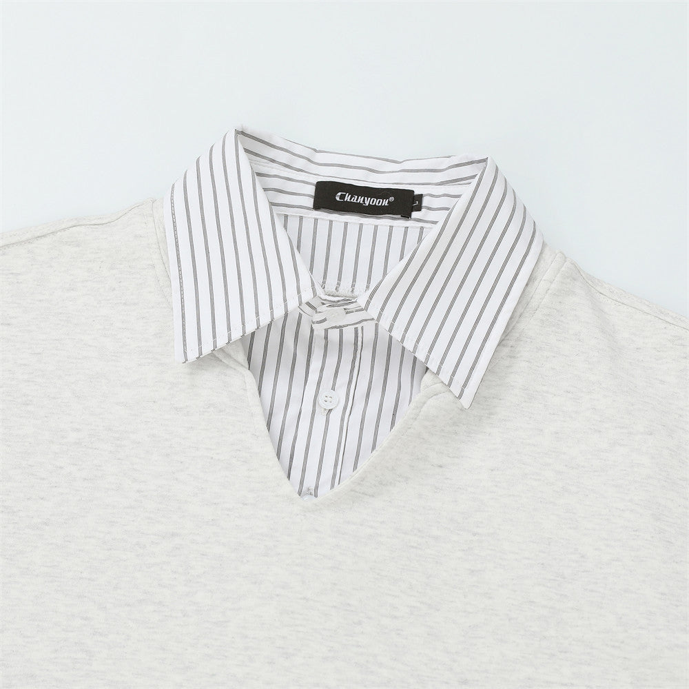 DAXUEN Layered V-neck short sleeve top with striped inner shirt