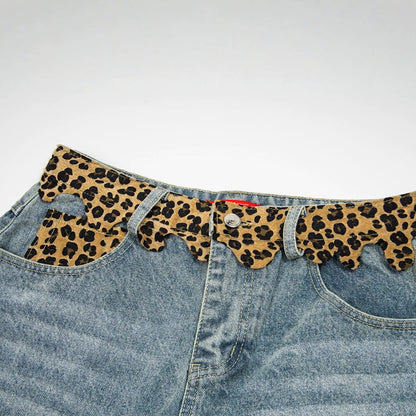 DAXUEN light blue distressed leopard print waistband culottes