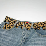 DAXUEN light blue distressed leopard print waistband culottes