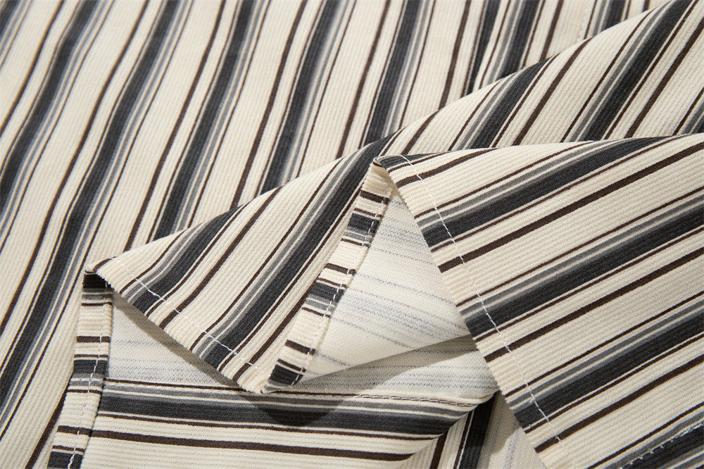 DAXUEN Cream vertical stripe short-sleeved button-up shirt