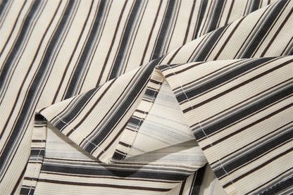 DAXUEN Cream vertical stripe short-sleeved button-up shirt