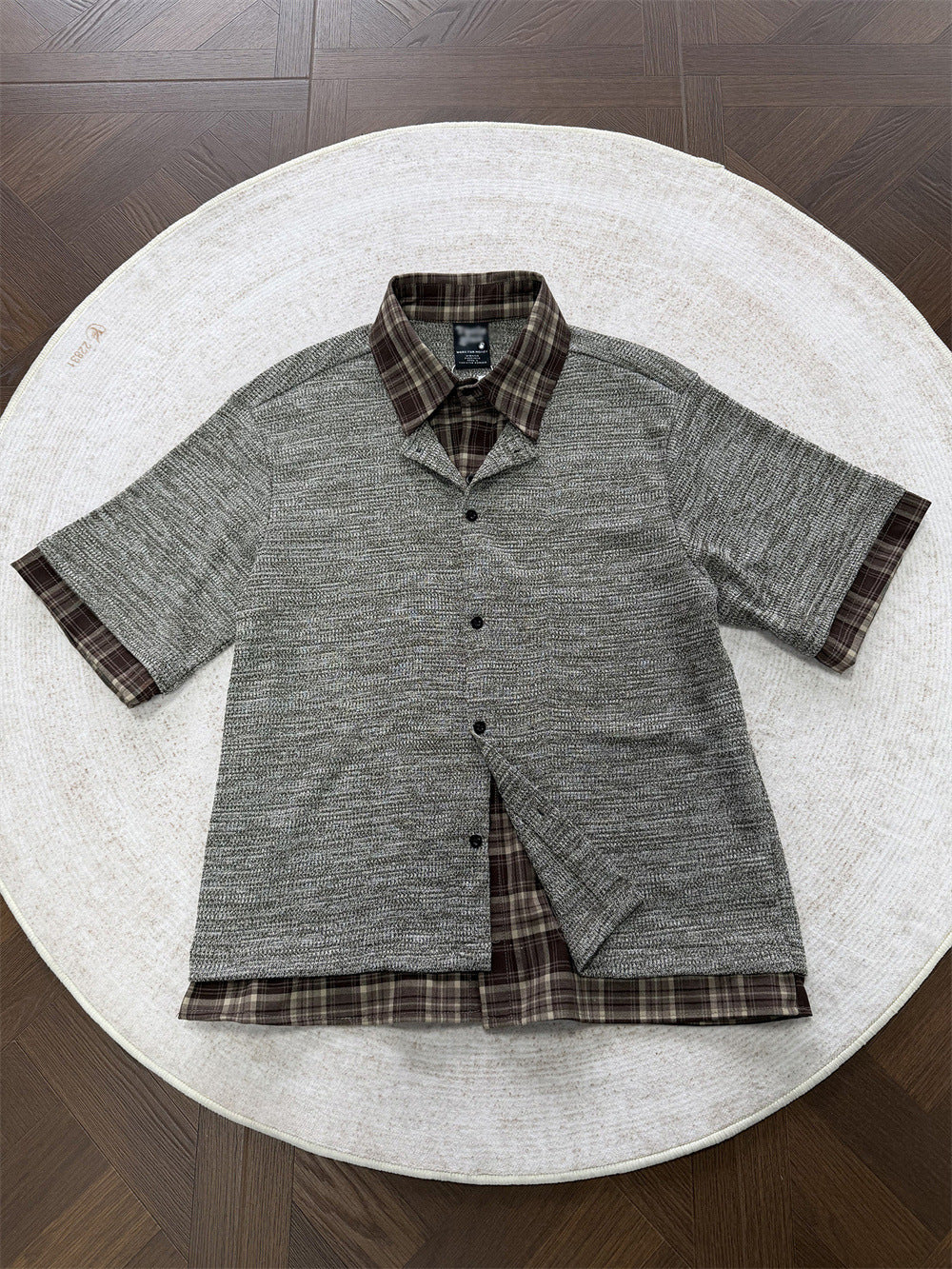 DAXUEN Layered plaid short-sleeved casual shirt