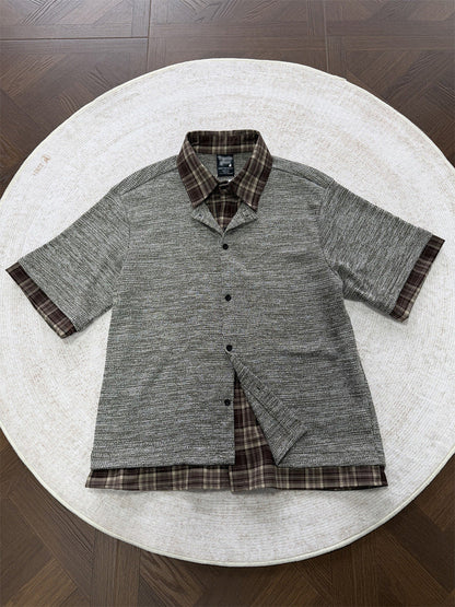 DAXUEN Layered plaid short-sleeved casual shirt
