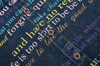 DAXUEN Short-sleeved faded denim shirt with graphic text