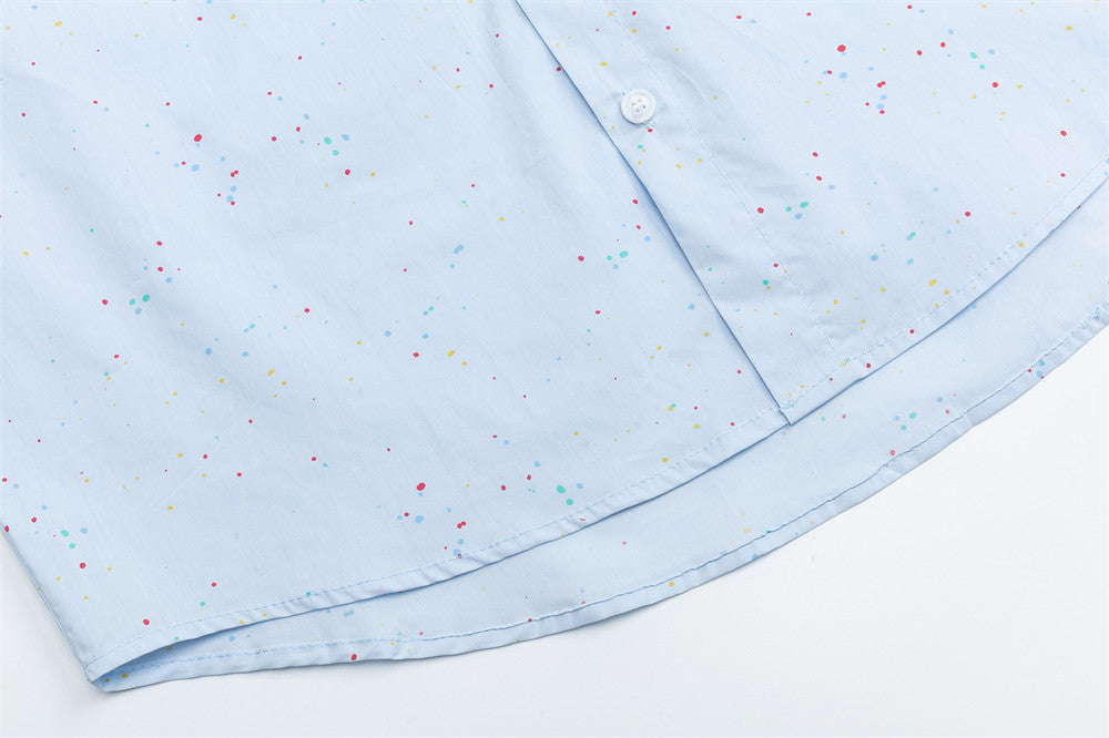 DAXUEN Light blue short-sleeve button-up shirt with speckles