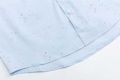 DAXUEN Light blue short-sleeve button-up shirt with speckles