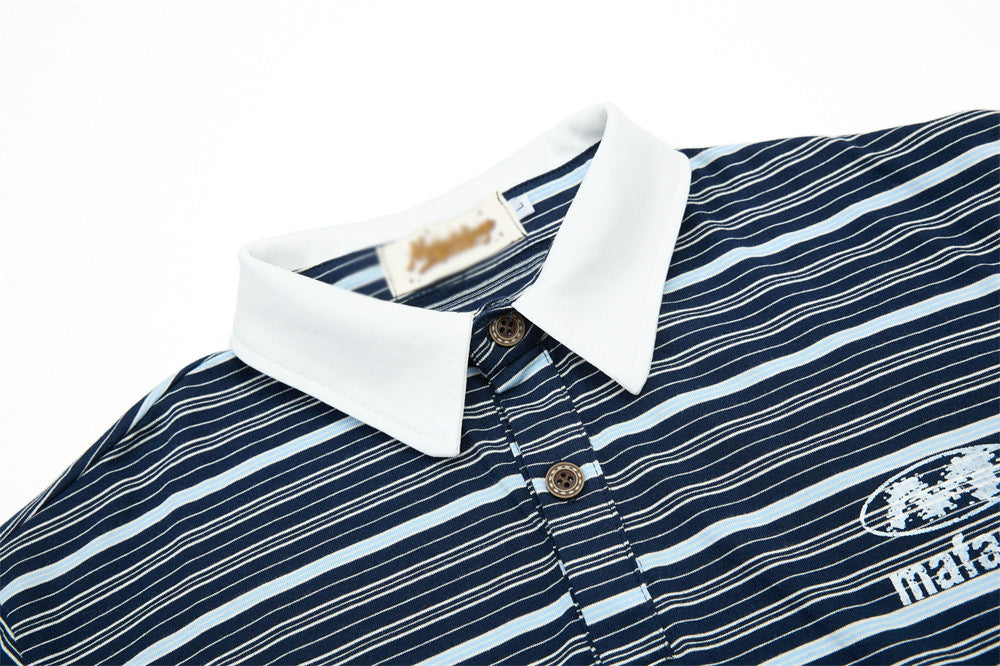 DAXUEN Navy and light blue striped polo shirt