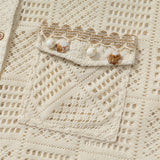 DAXUEN Cream crochet button-down shirt with short sleeves