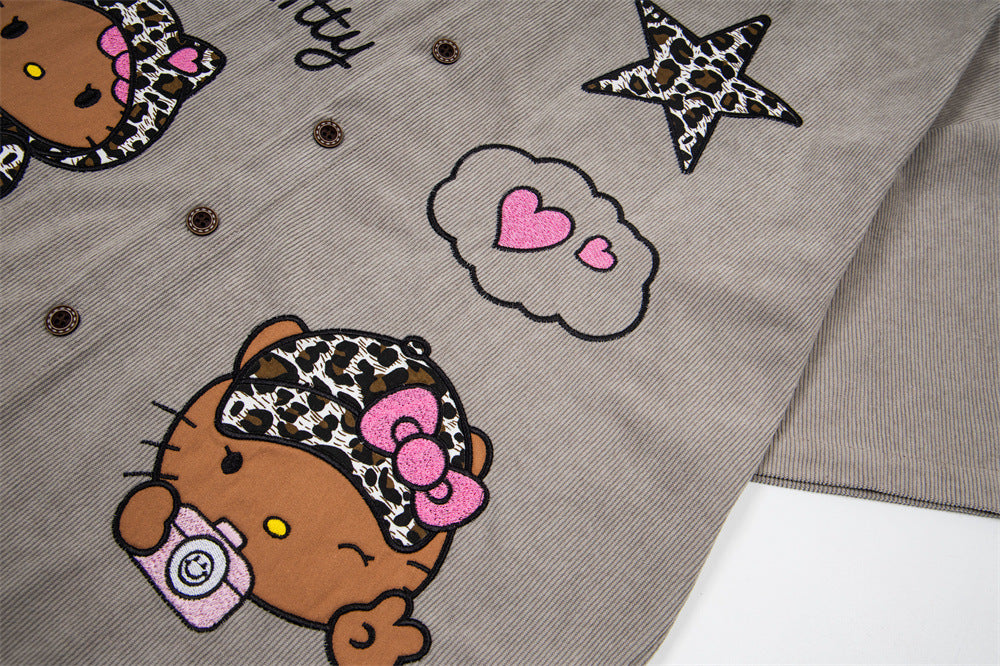 DAXUEN Leopard print embroidered button-up shirt