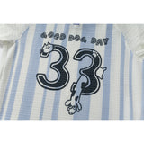 DAXUEN light blue and white striped playful graphic polo top