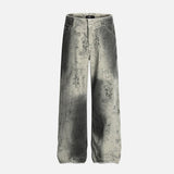 DAXUEN washed grey wide-leg trousers with distressed abstract print