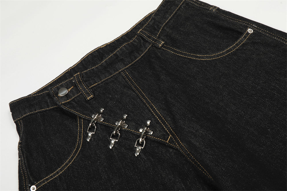 DAXUEN Wide-leg high-waisted denim pants with contrast stitching