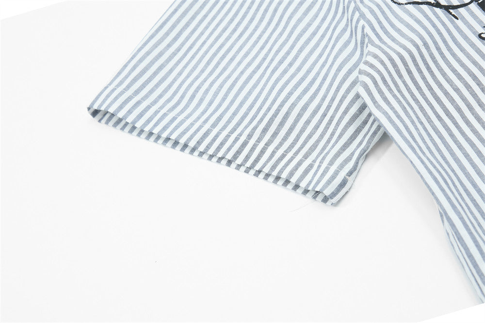 DAXUEN Striped oversized short-sleeve button-down shirt